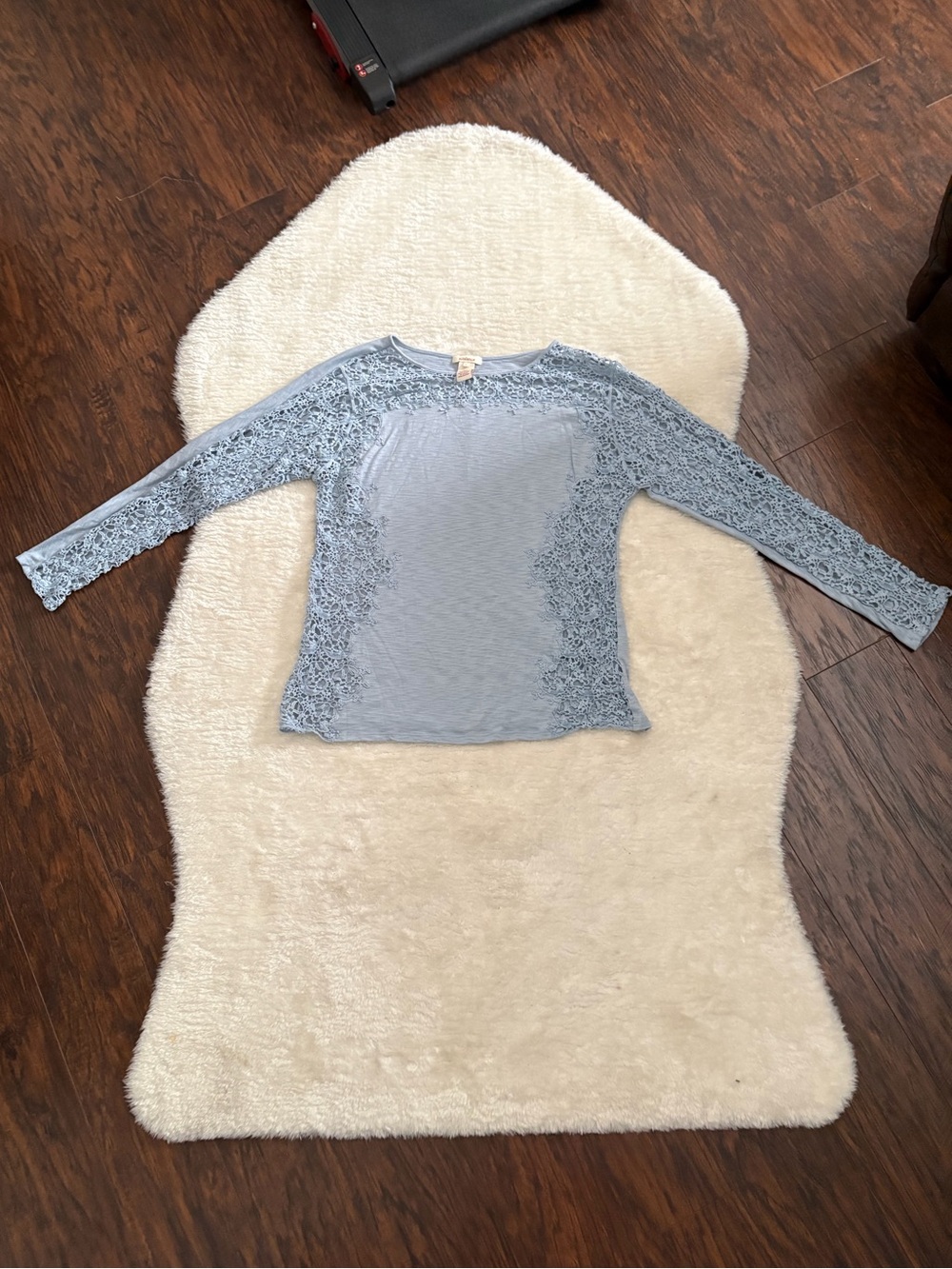 Sundance Lily Paramour Light Blue Lace Inset Long Sleeve Top - Picture 2 of 5